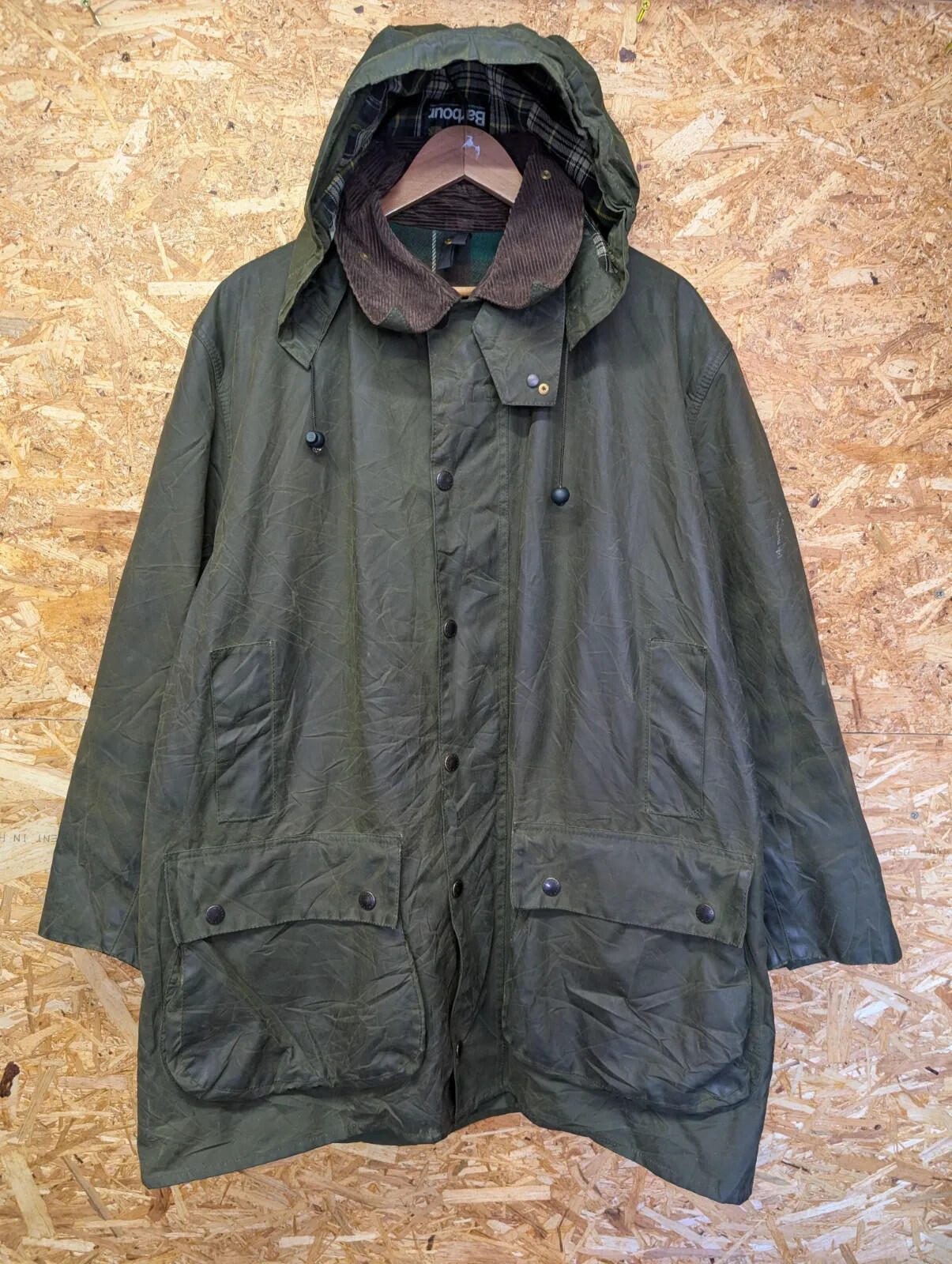 Vintage Barbour Northumbria A400 Waxed Jacket Mens XL C44 Olive Green Hooded 90s