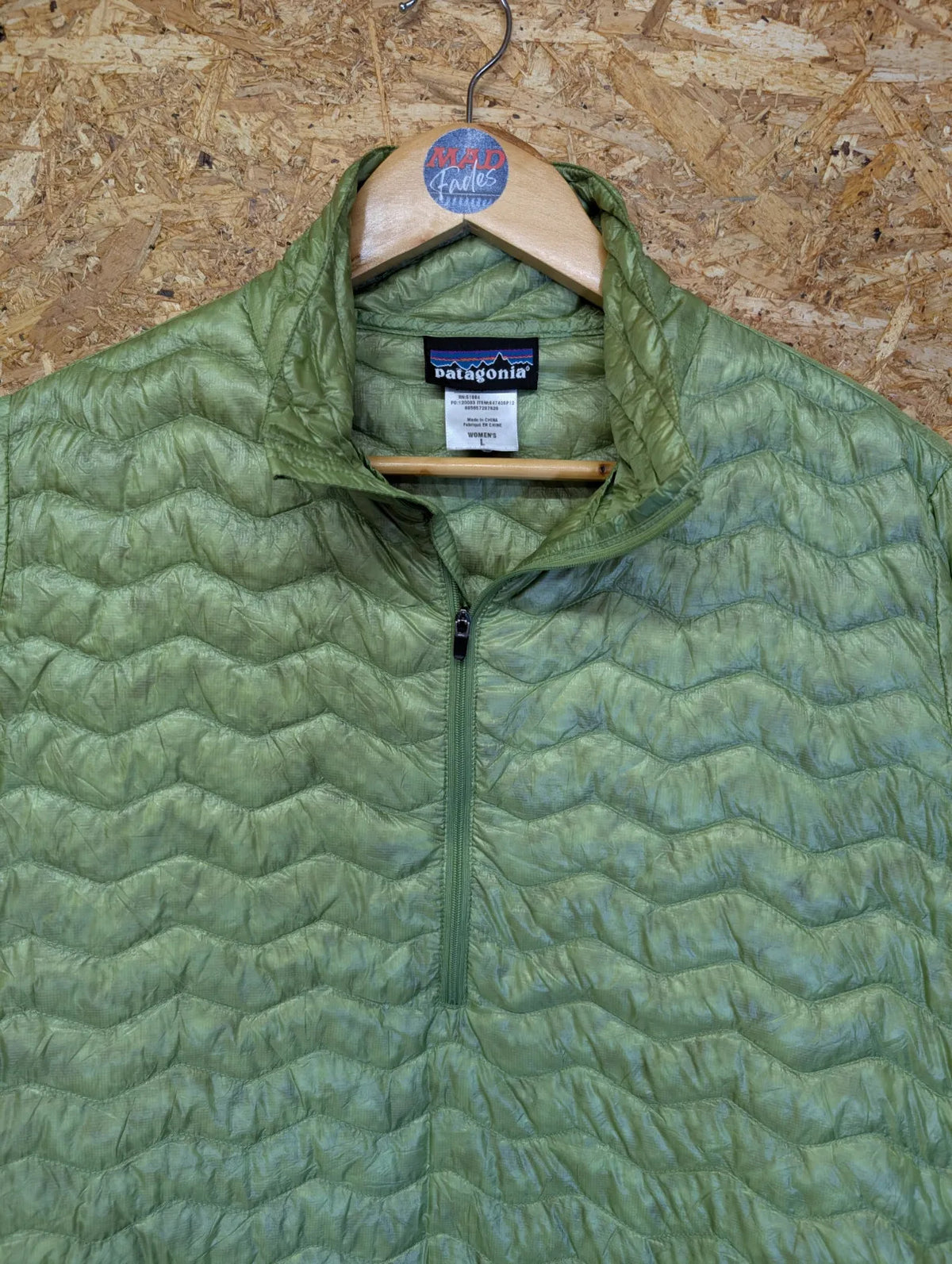 Patagonia Ultralight Down Shirt Womens Large Green 1/4 Zip Quilted Puffer Nano
