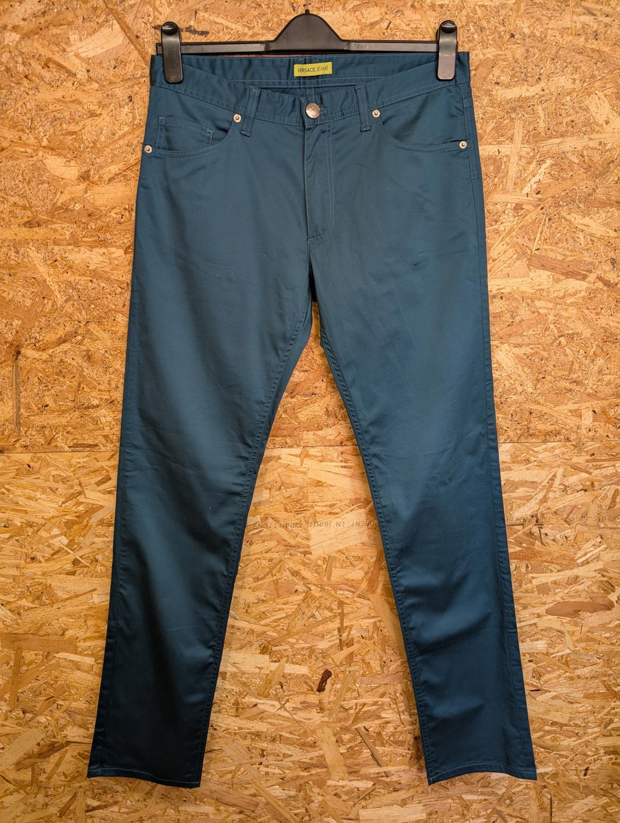 Versace Jeans W33 L34 Teal Blue Cotton Chino Trousers Zip Fly Made In Italy