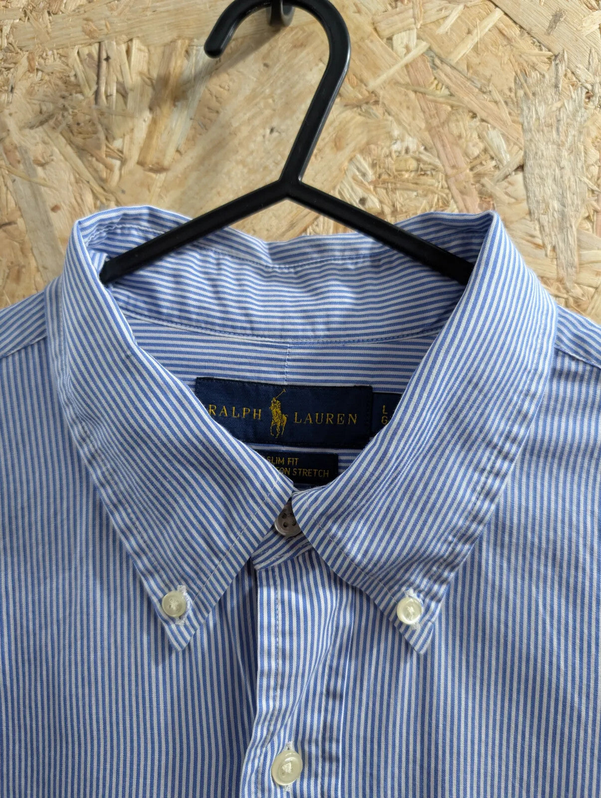 Polo Ralph Lauren Shirt Men Large Blue White Cotton Stretch Stripe Slim Button