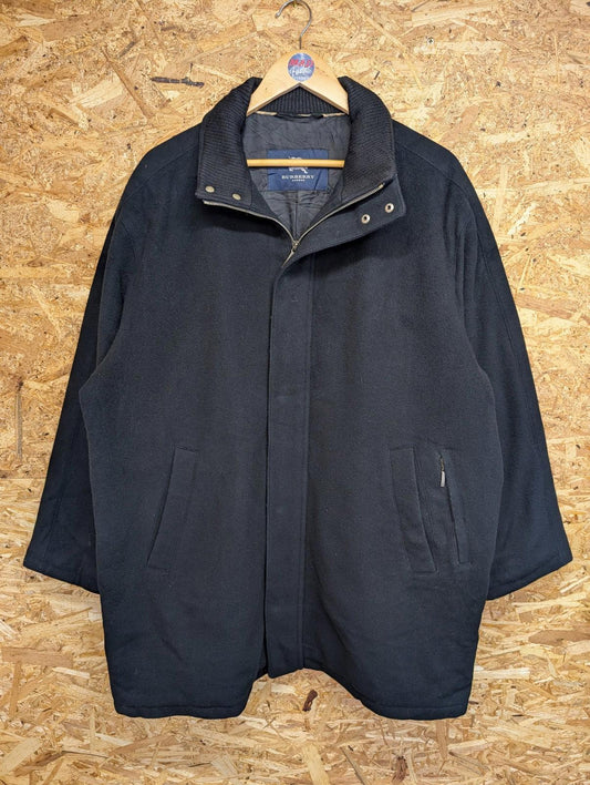 Burberry Wool Blend Coat Large 42 Men Vintage 90s Zip Black Winter Nova Jacket