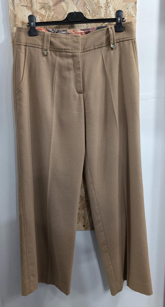 Ted Baker Trousers Women UK 4 W30 L30 Size Wool Blend Wide Leg Beige Tan Roma