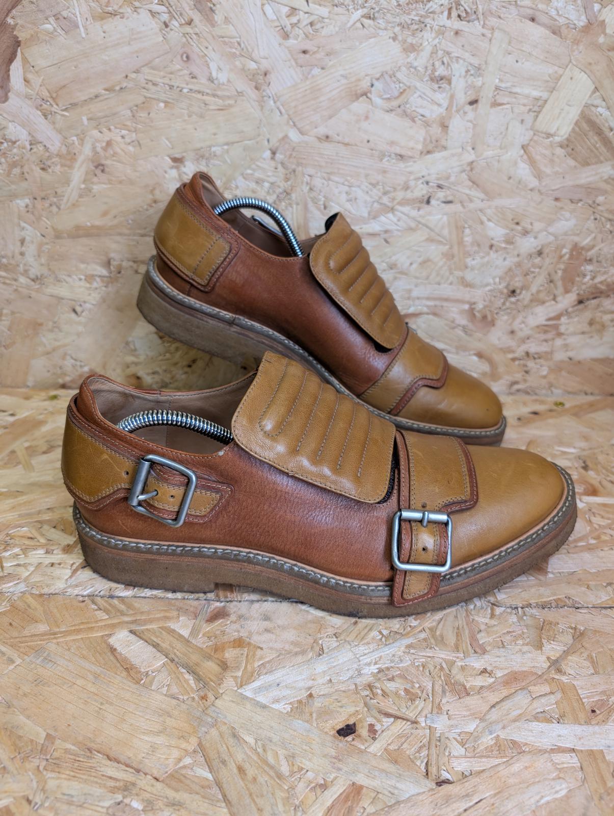 Dries van Noten Buckle Shoes UK 9 EU 43 Tan Brown Leather Gum Sole Made In Italy