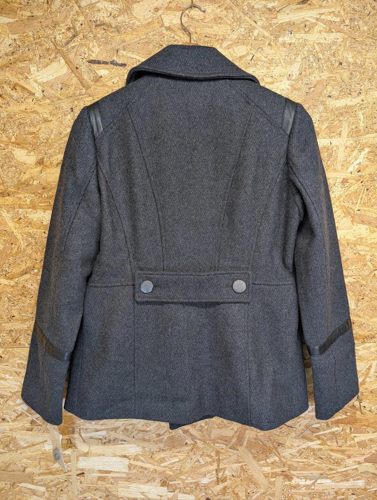 Michael Kors Peacoat Jacket Small Women Faux Leather Trim Charcoal Wool Blend