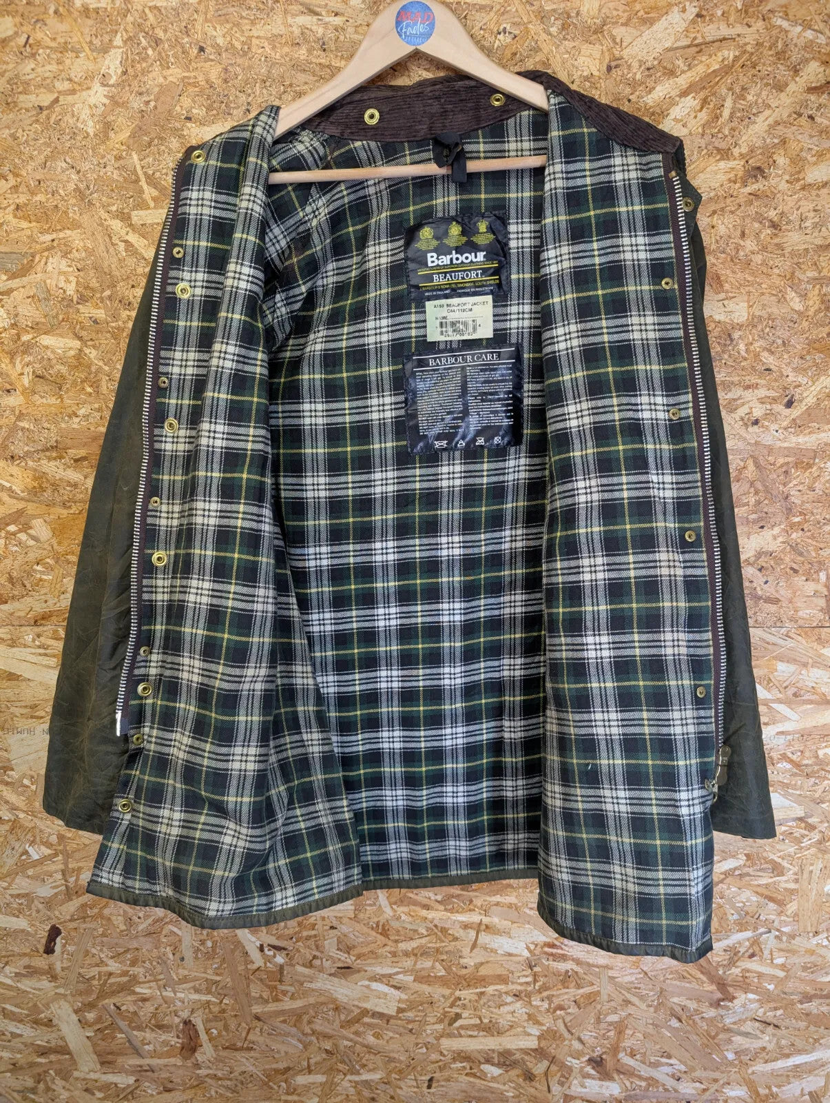 Vintage Barbour Beaufort Wax Jacket Men XL C44 112cm Olive Green A150 Cotton 90s