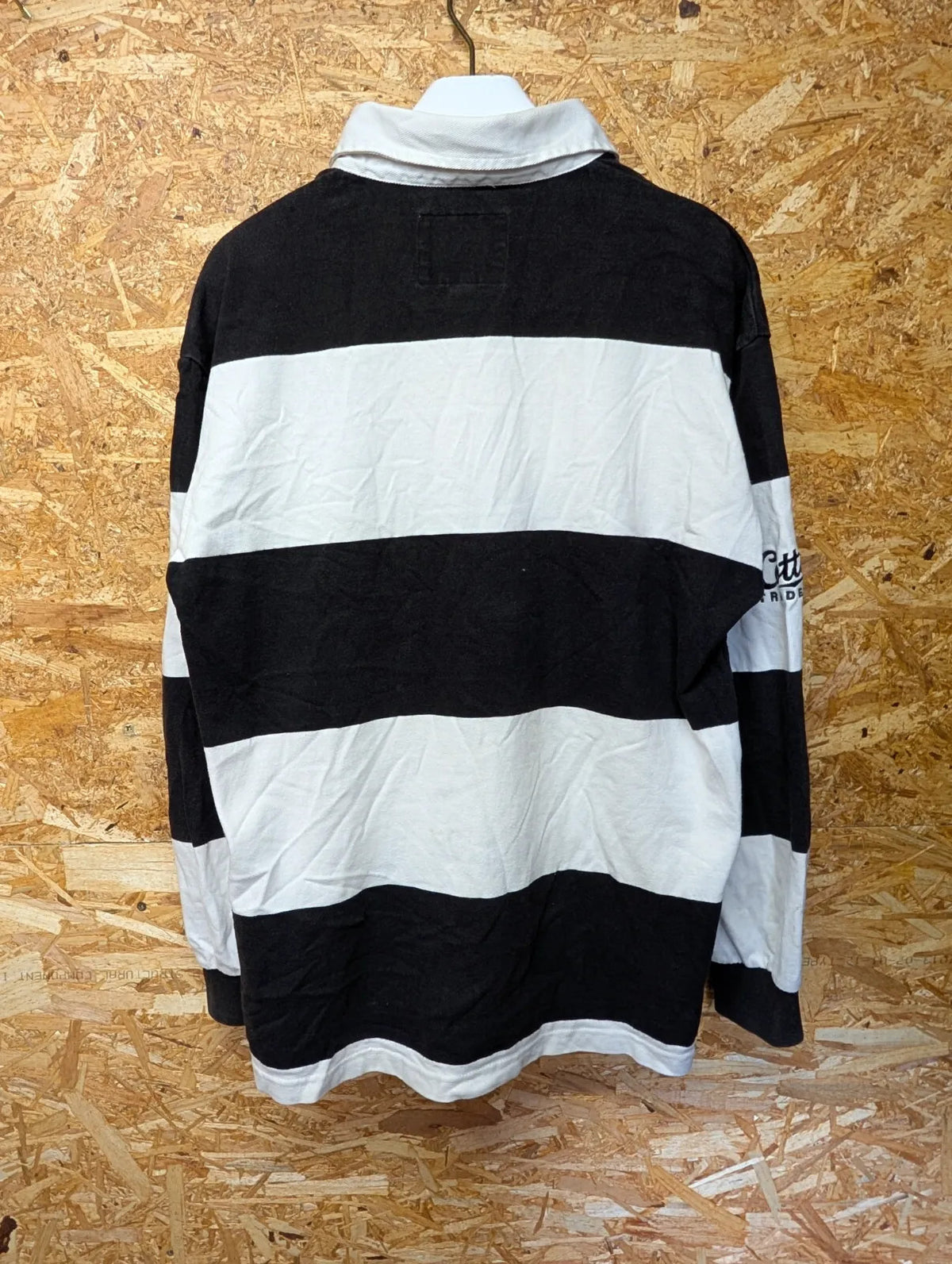 Vintage Barbarians Rugby Shirt Mens Medium Black White Stripe Cotton Traders 90s