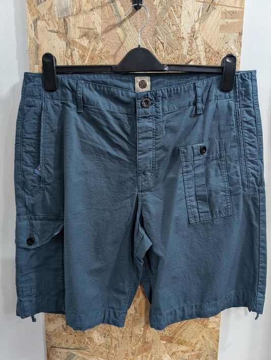 Pretty Green Cargo Shorts Mens Size W38 Utility Pockets Teal Blue Cotton