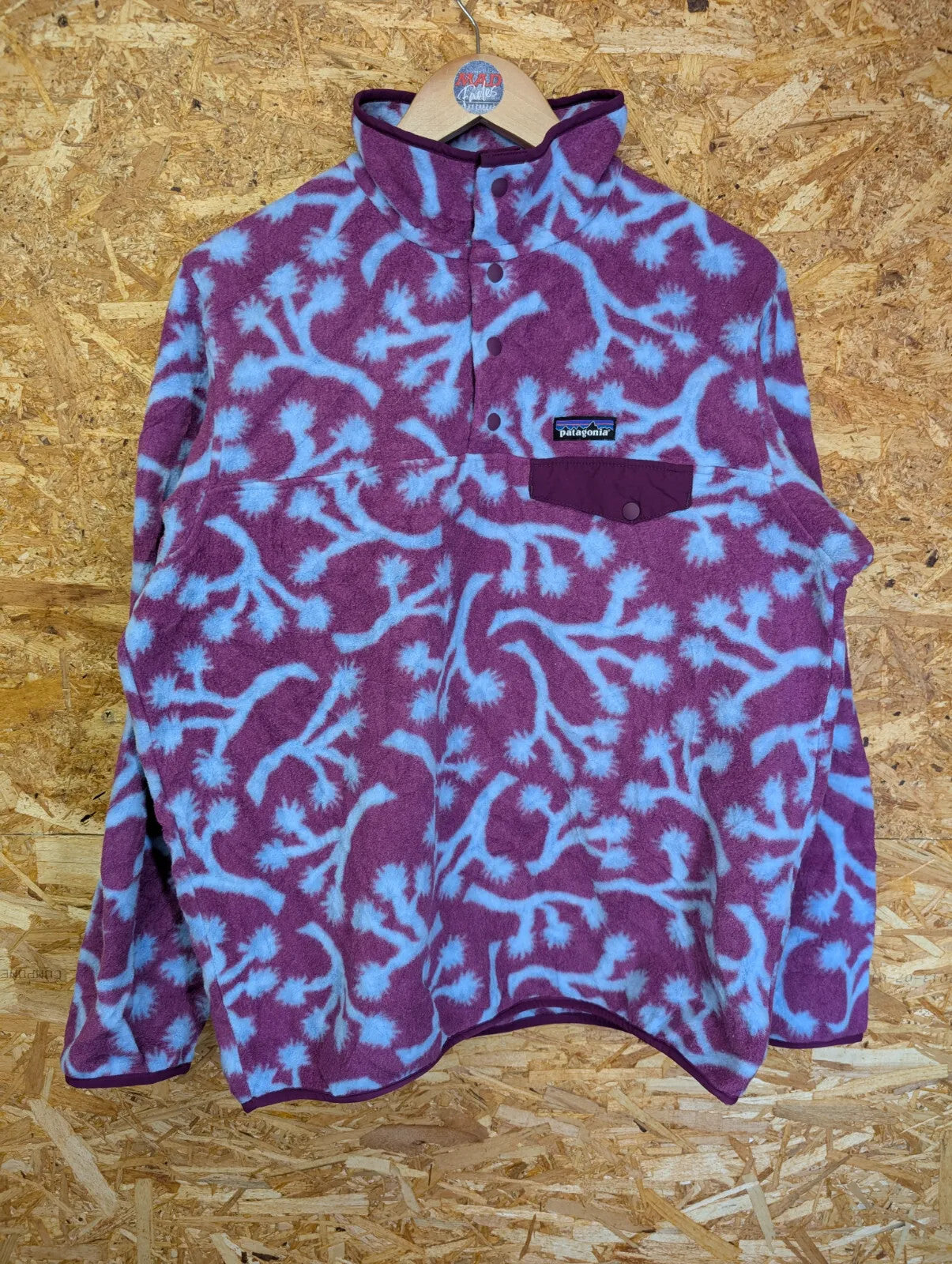 Patagonia Synchilla Fleece Large Pullover Purple Blue Snap-T Joshua Tree Pattern