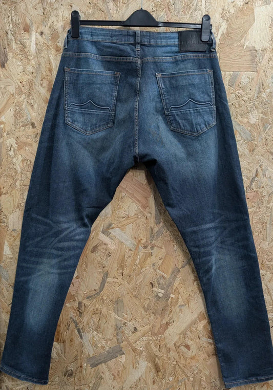 883 Police Moriarty Jeans Mens W36 L32 Dark Blue Denim Slim Fit Stretch Zip Fly