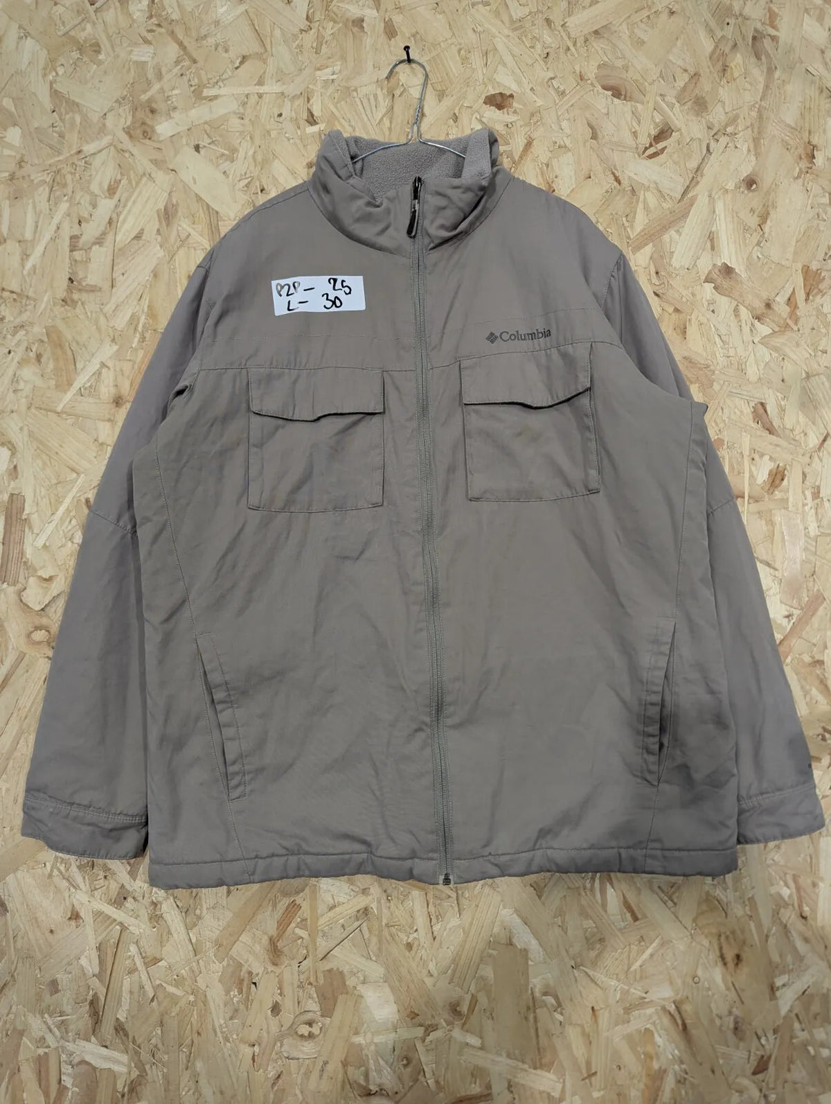 Columbia Fleece Lined Jacket Mens Large Beige Grey Omni Shield Walking Hiking