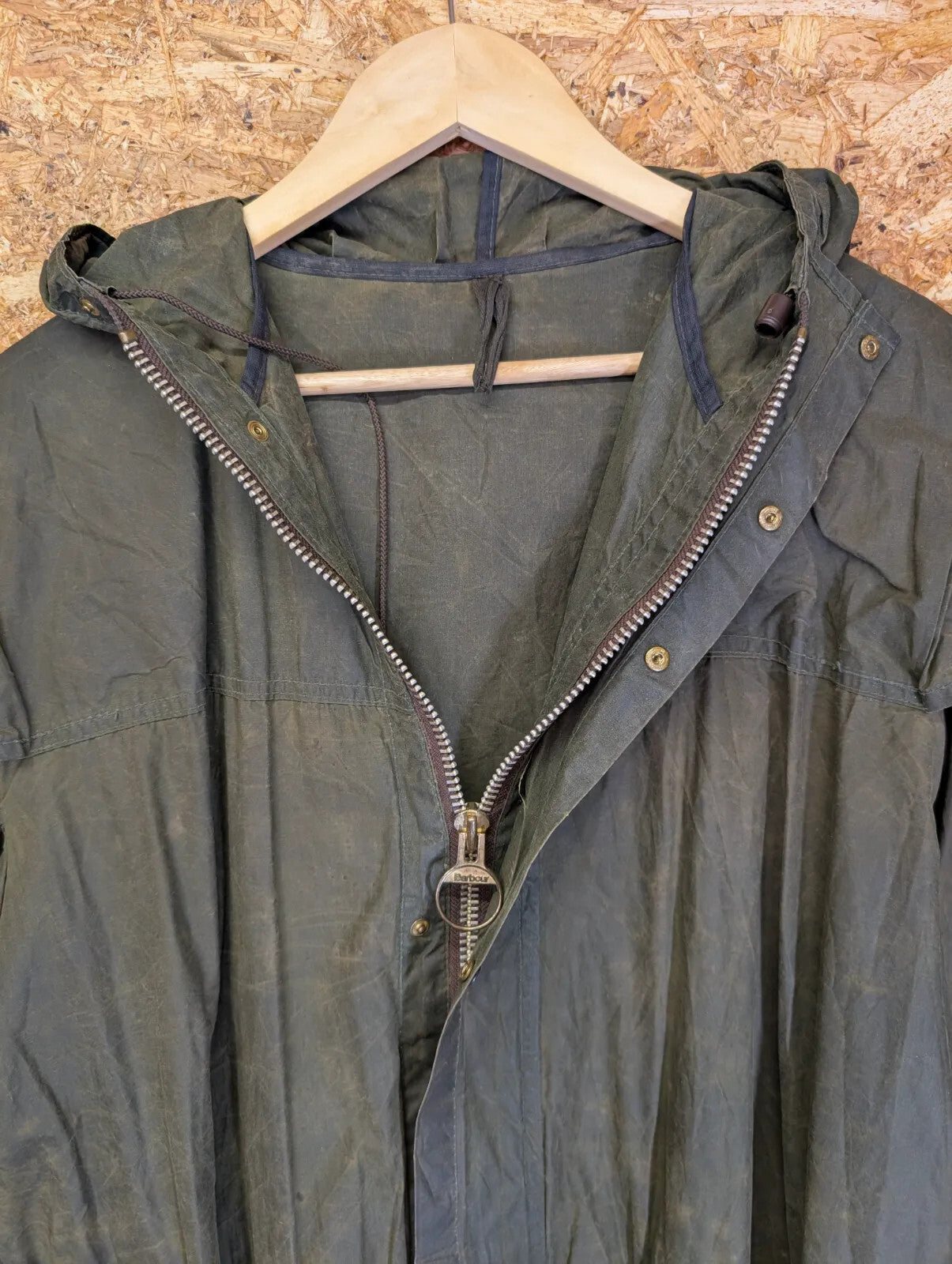 Vintage Barbour Wax Hooded Durham Jacket Men XL Green Cotton 2 Crest Warrant 80s