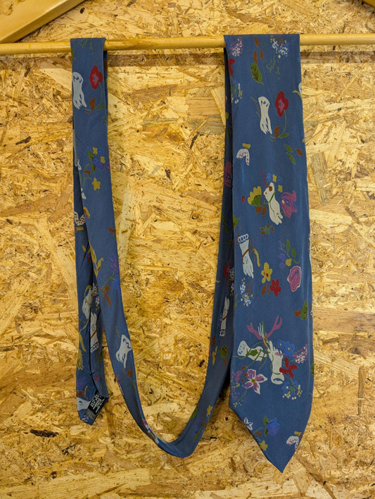 Yves Saint Laurent Silk Tie 62" 158cm Made In Italy Blue Floral Pattern YSL