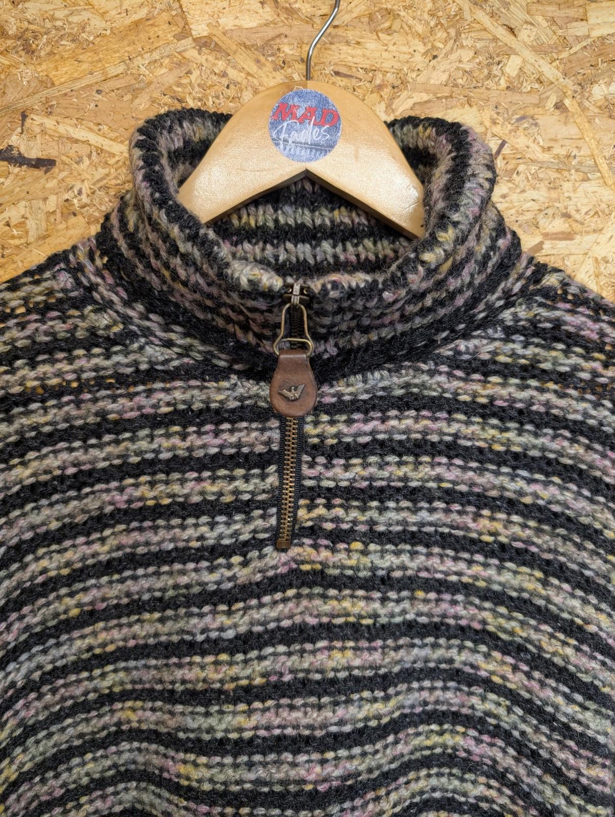 Armani Jeans Jumper XL Mens 1/4 Zip Striped Chunky Knit Y2K Vintage 90s Italy