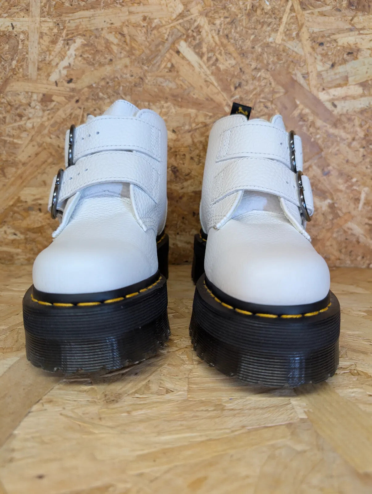 Dr Martens Devon Heart Platform Ankle Boots Women UK 3 White Leather Full Grain