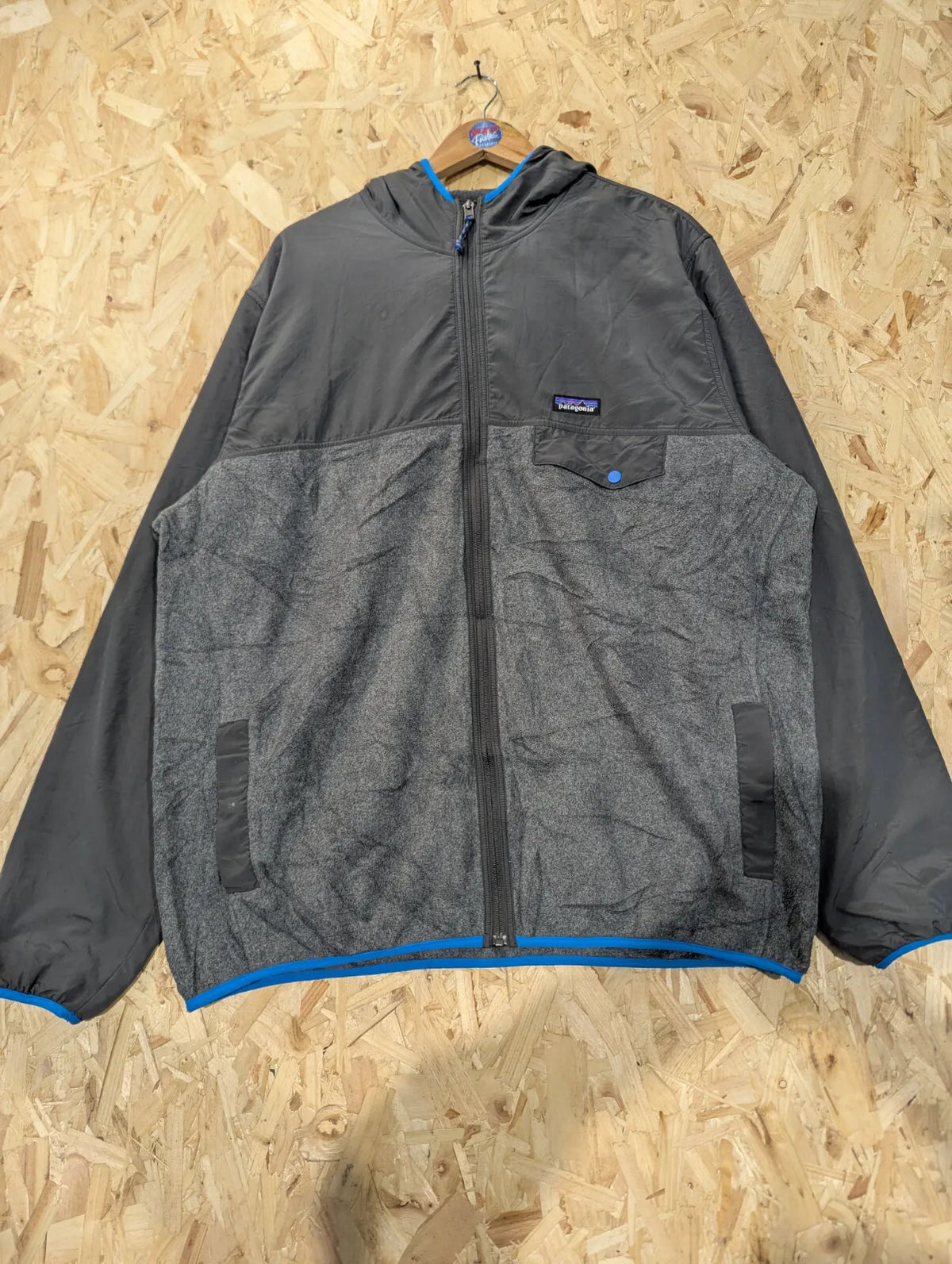 Patagonia Synchilla Hooded Fleece Jacket Mens XXL Charcoal Grey Blue Hooded Tech