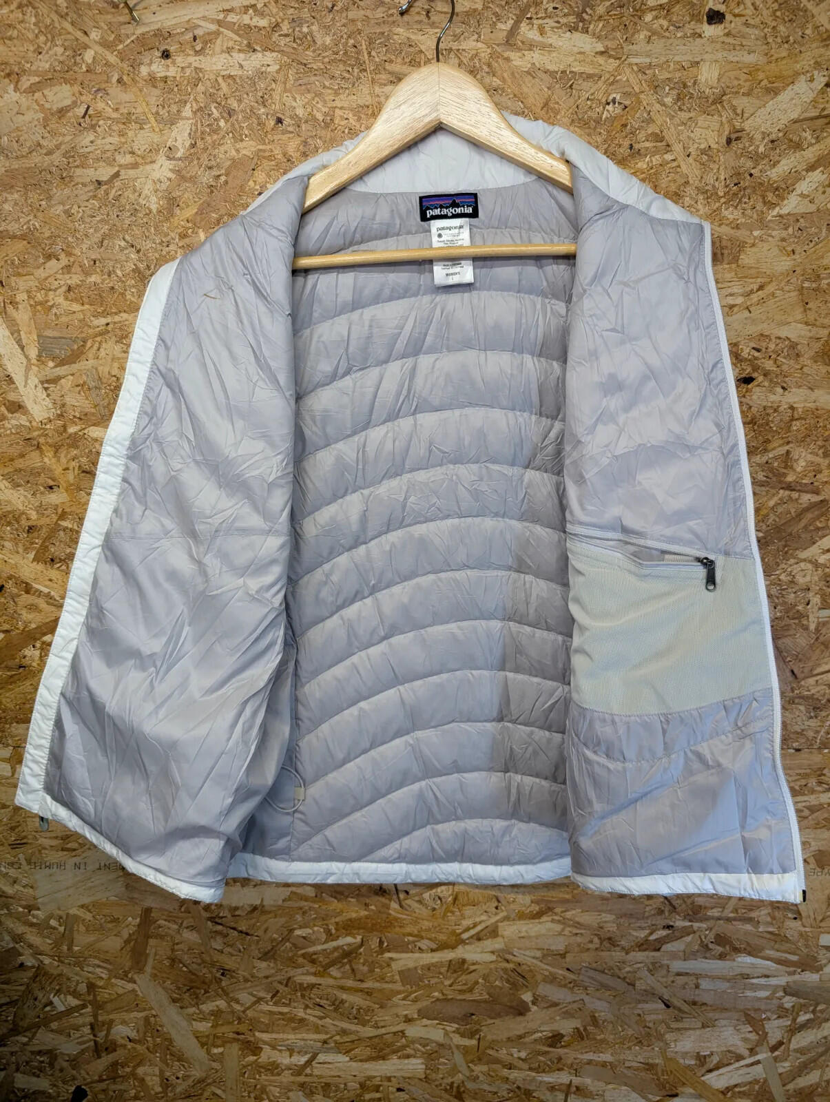 Patagonia Gilet Women Large White Ripstop Puffer Zip Insulated Goosedown Feather