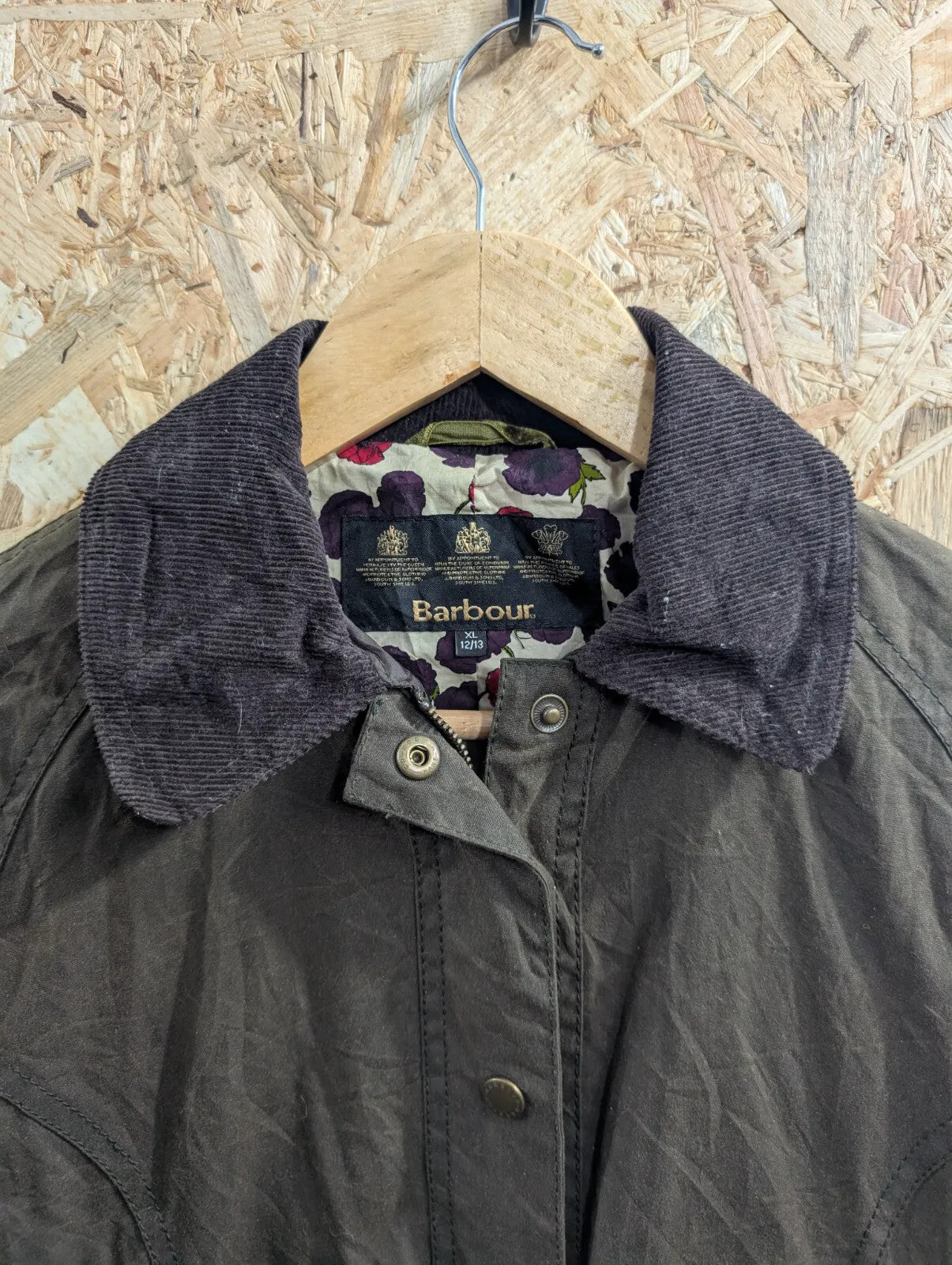 Barbour Beadnell Wax Jacket Womens XL Brown Floral Country Cottage Print