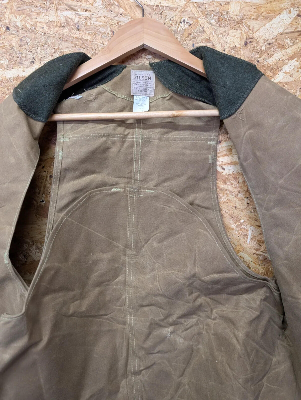 Filson Tin Cloth Hunting Vest Mens Large Style 31 Gilet Brown Wax Tin Cloth Tan