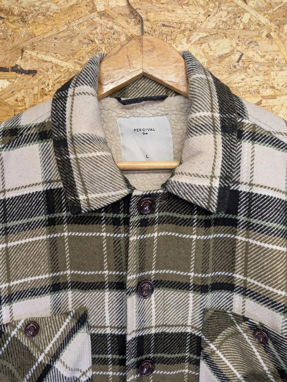 Percival Check Shirt Jacket Large Men Button-Up Warm Fleece Lined Green Plaid