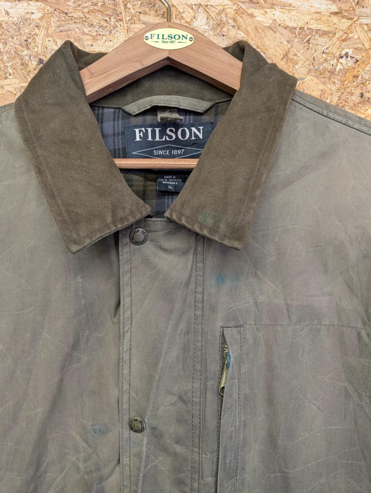 Filson Cover Cloth Mile Marker Coat Mens XL Wax Cotton Jacket Olive Tin USA Oil