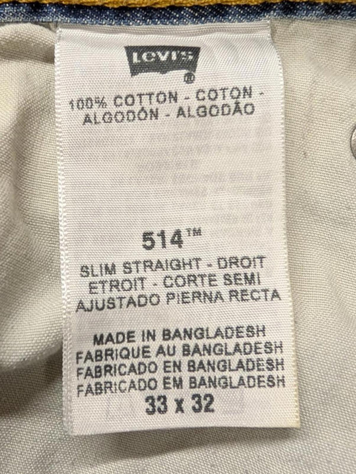 Levis 514 Blue Jeans W33 L32 Men Slim Straight Fit Red Tab Stretch Denim Zip Fly