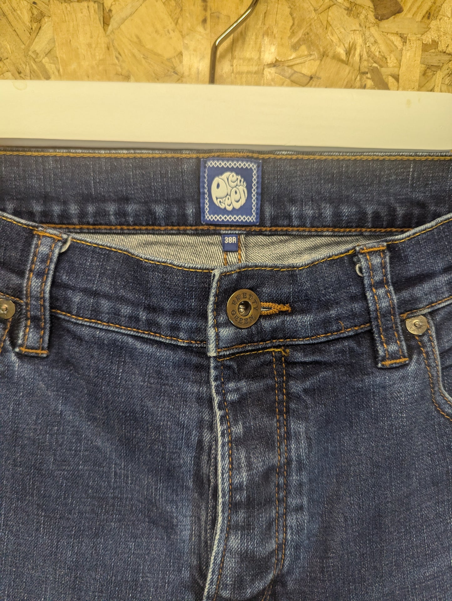 Pretty Green Mens Jeans Blue Stretch Denim Button Fly Errwood Slim Fit W38 L 32