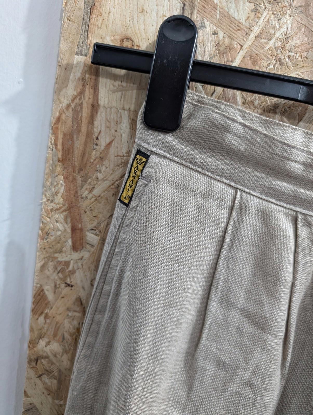 Armani Trousers Womens Size 8 W26 L31 Wide-Leg Baggy Beige Pleated Linen Oatmeal