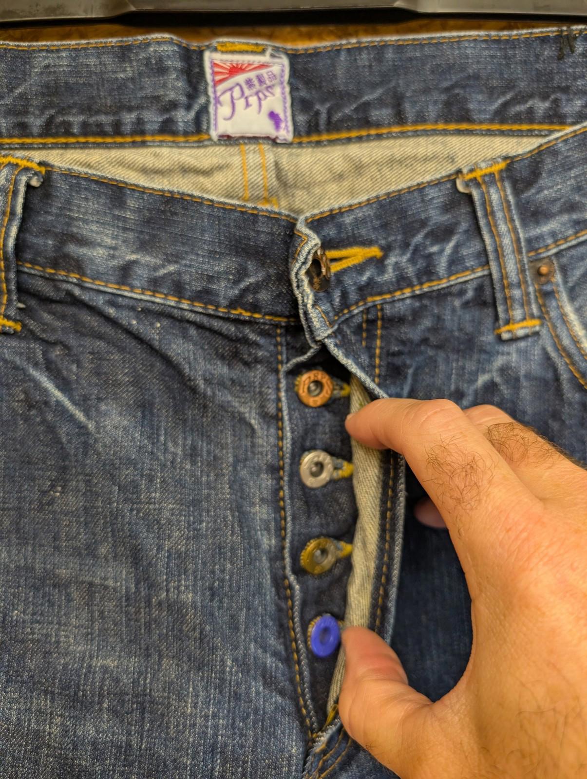 PRPS Jeans Mens W36 Straight Leg Distressed Button Fly Blue Denim Made In Japan