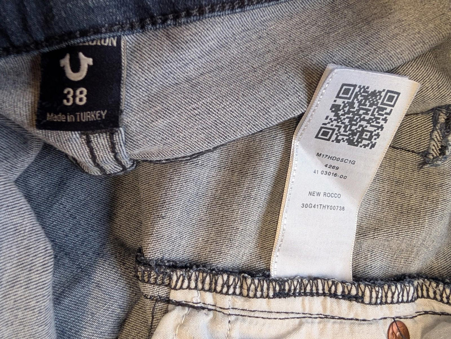 True Religion Rocco Jeans Mens W38 L33 Stretch Slim Skinny Navy Blue Denim