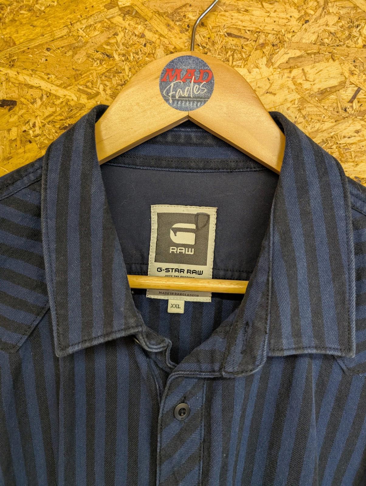 G-Star Raw Over-Shirt XXL Men Button-Up Stripe Navy Blue Heavy Duty Denim