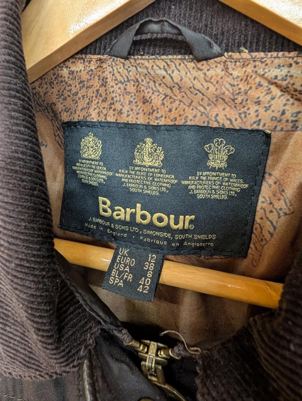 Barbour International Flyweight Jacket UK 12 Women Belted Wax Brown Cord Collar