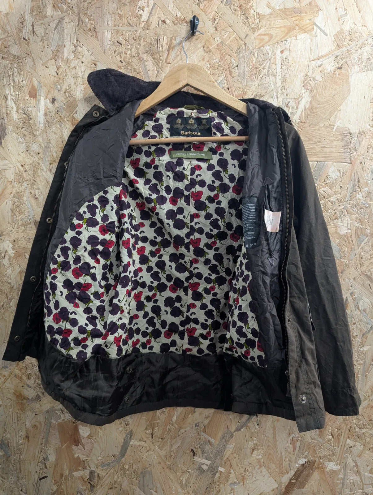 Barbour Beadnell Wax Jacket Womens XL Brown Floral Country Cottage Print