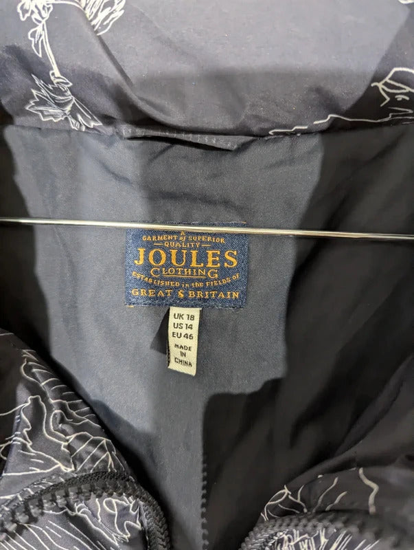 Joules Puffer Jacket Womens UK18 Navy Blue Padded Floral Pattern Quilted Lined