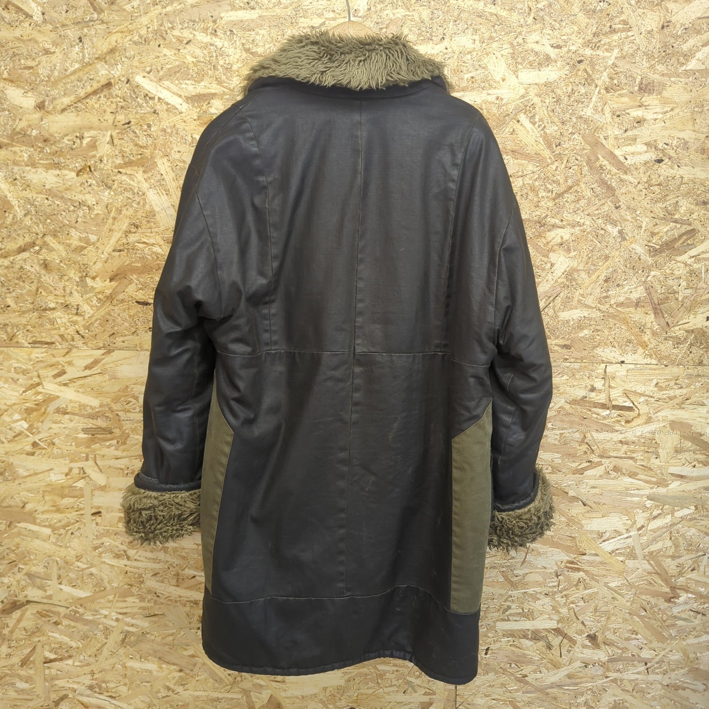Dries Van Noten Long Line Waxed Sherpa Duffle Coat Charcoal Canvas Womens XL