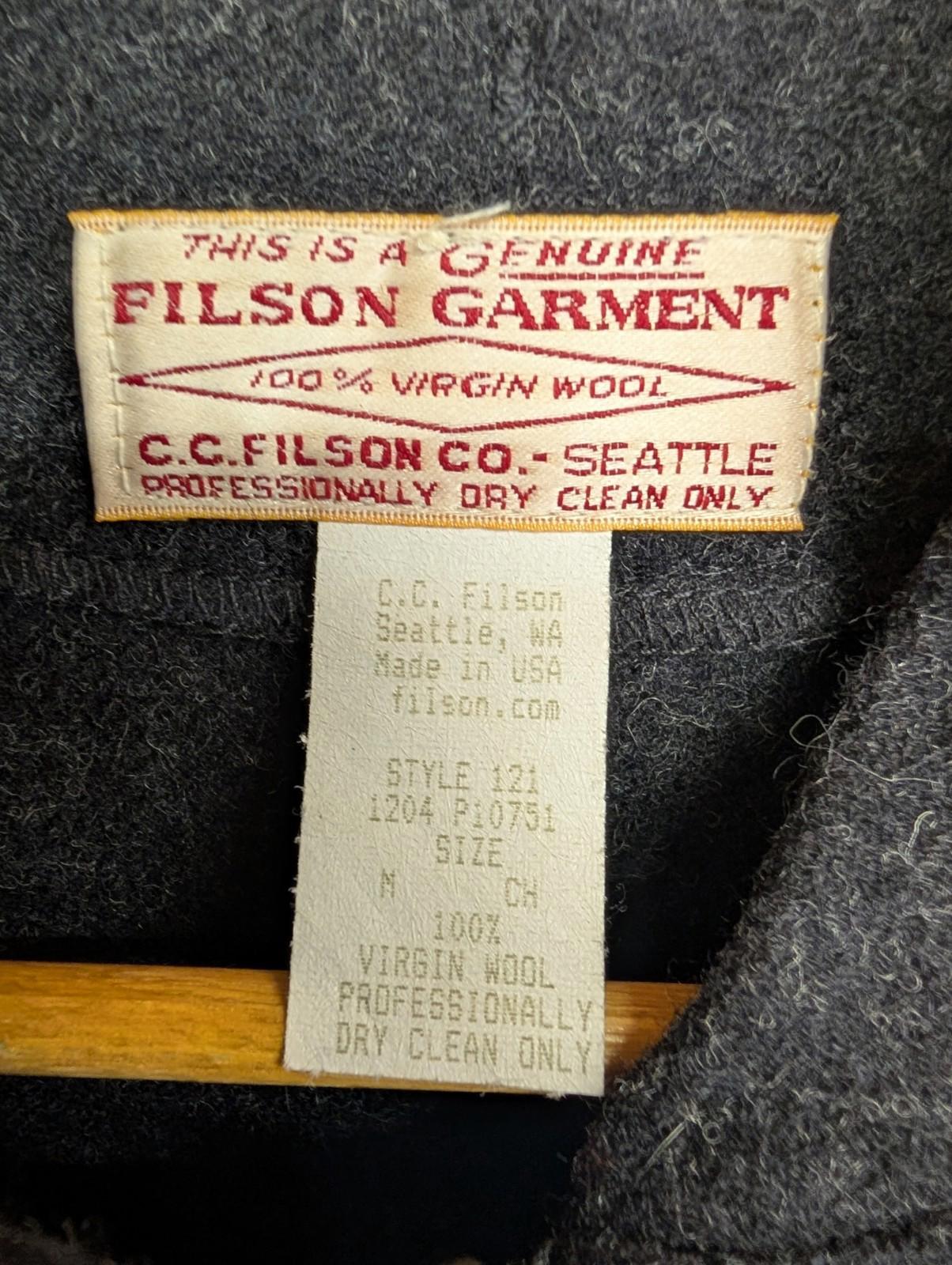 Filson Mackinaw Wool Vest Medium Charcoal Grey Zip Front Liner Gilet Body Warmer