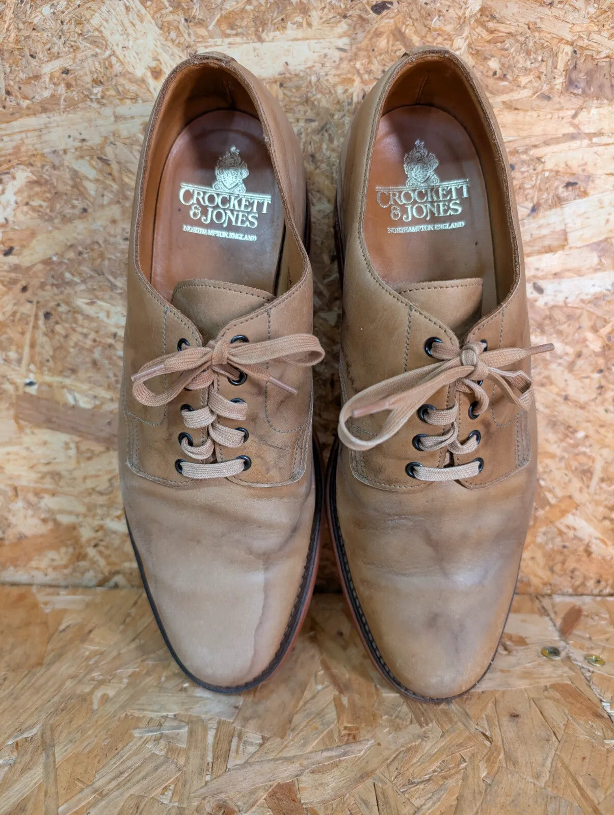 Crockett & Jones Bermuda Derby Shoes Mens UK 8.5 Beige Brown Leather Lace Up