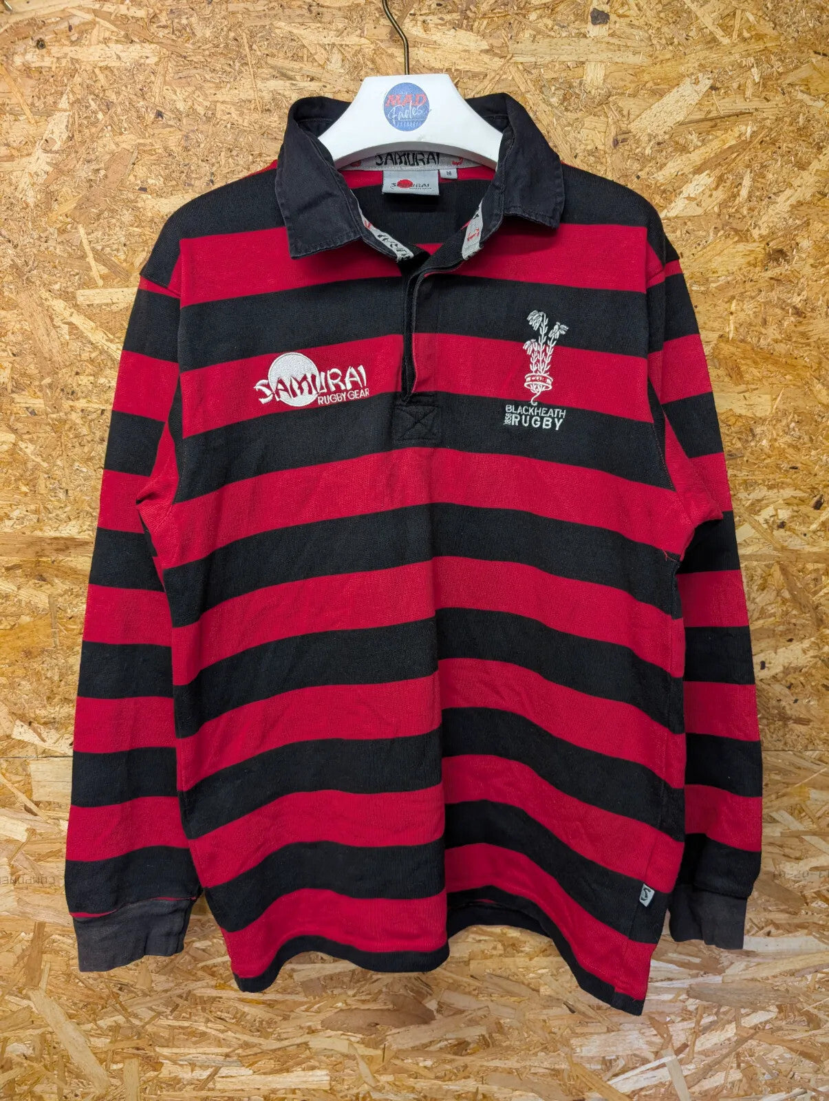 Blackheath Rugby Club Shirt Medium 14/15 Home Red Cotton Stripe L/S Embroidered