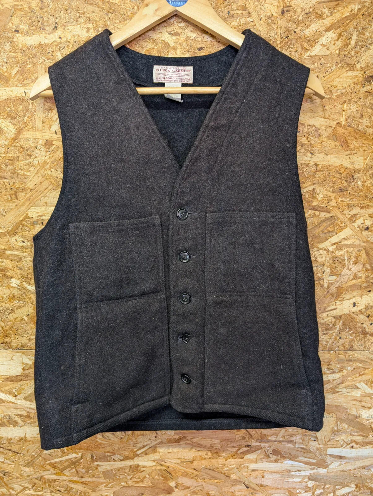 Filson Mackinaw Wool Vest Men Medium 40 Grey Black Gilet USA Pocket Body Warmer