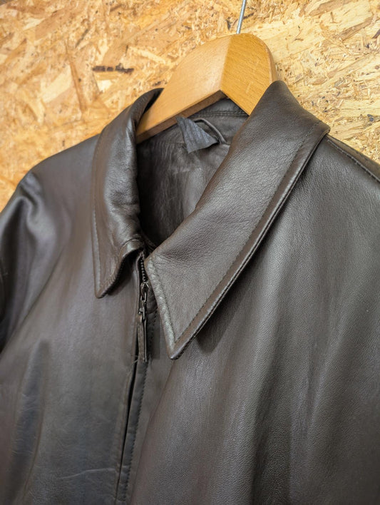 Latini Leather Jacket Mens Size XL Brown Made In Italy Simple Zip Front