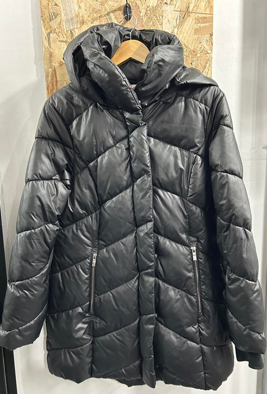 Steve Madden Jacket Women Medium 10-12 Black Pink Quilted Puffer Hooded Coat