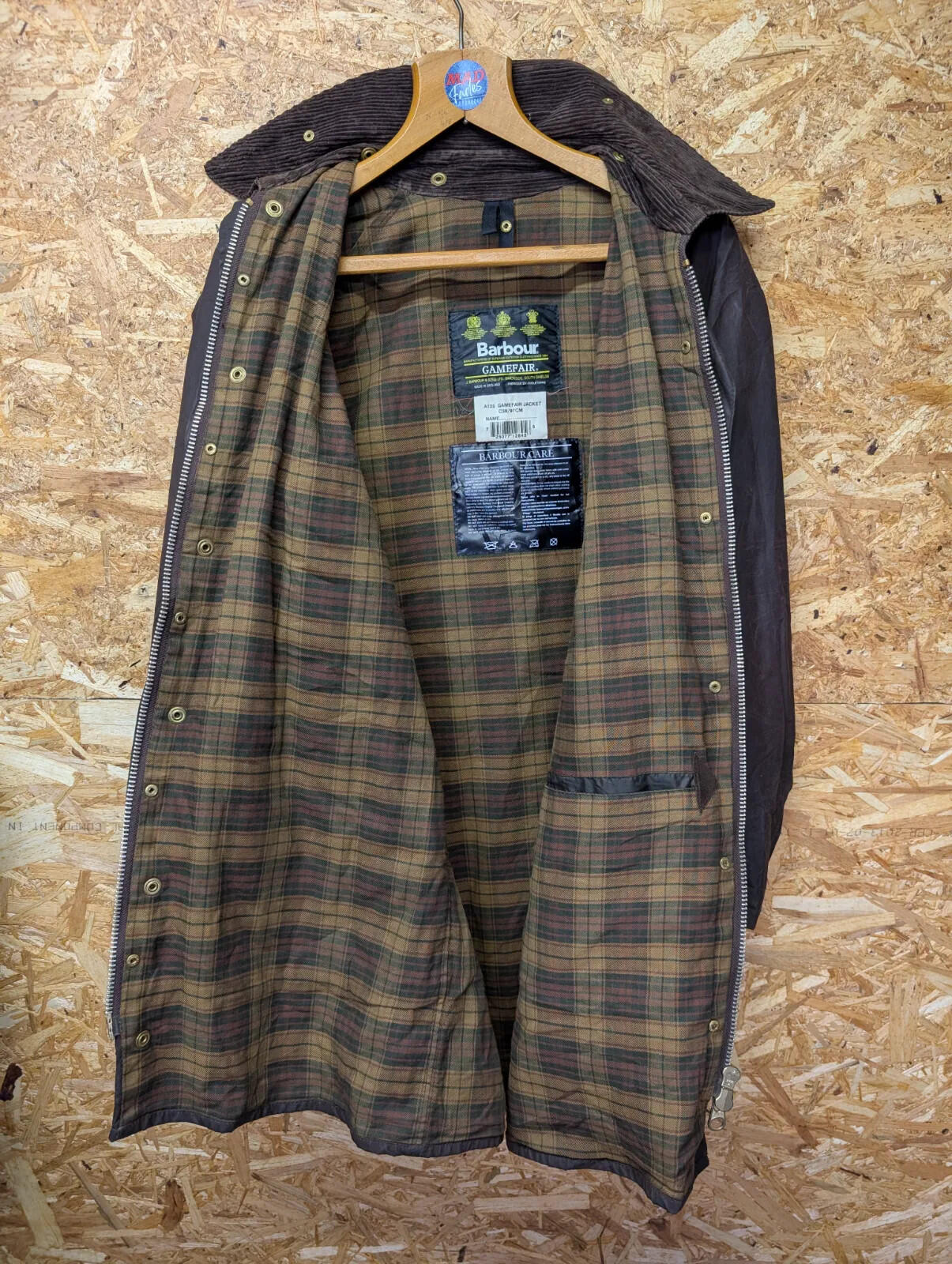 Vintage 1996 Barbour Gamefair Wax Jacket Mens Small C38 Rustic Brown A125 90s