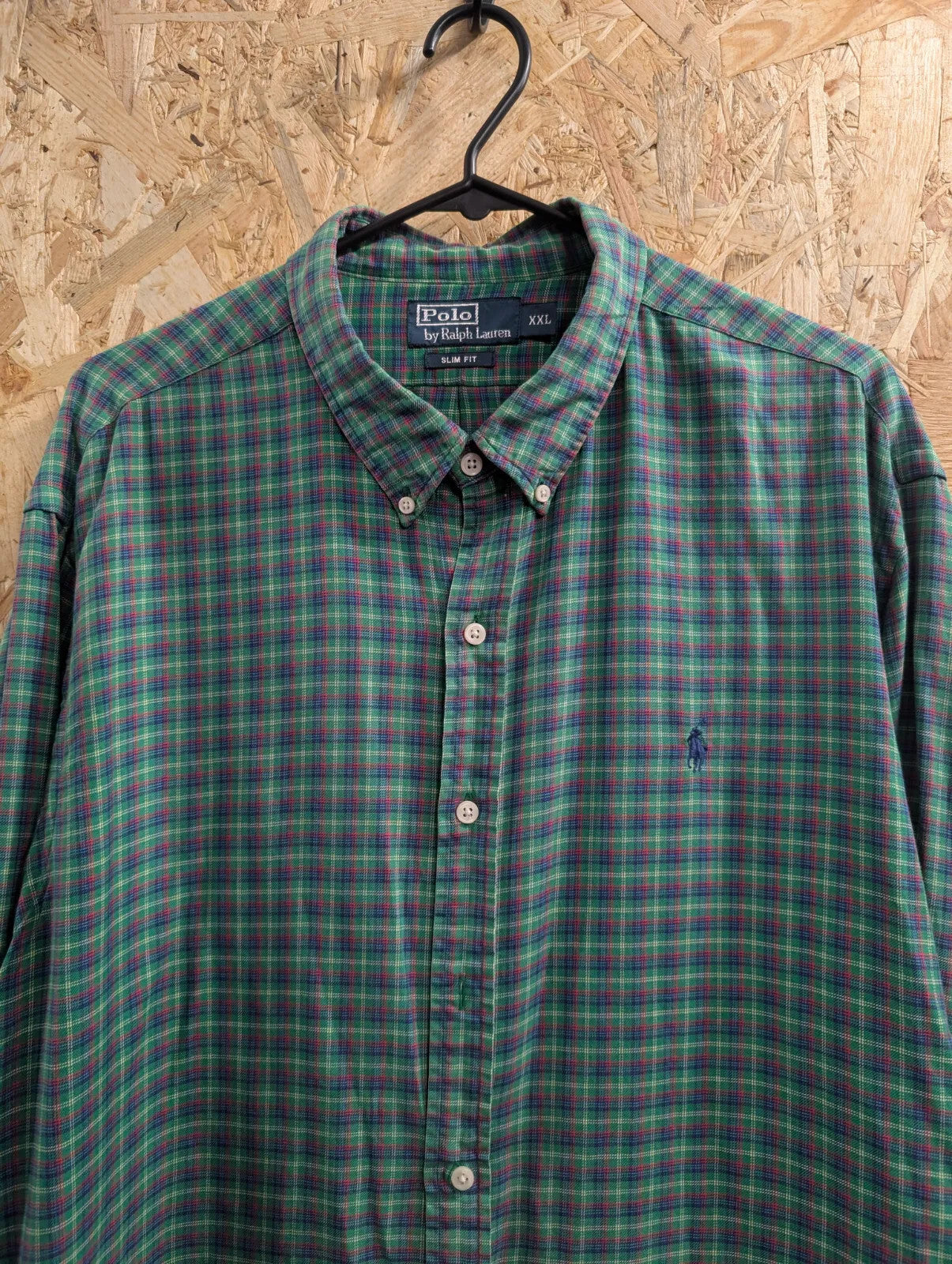 Polo Ralph Lauren Shirt Men XXL Green Plaid Slim Fit Long Sleeve Button Down 90s