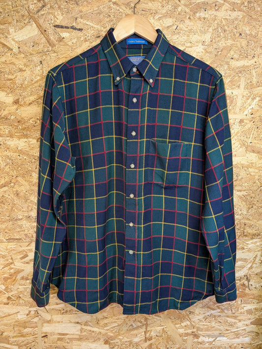 Pendleton Country Traditionals Shirt Large Navy Blue Green Plaid Wool Made USA