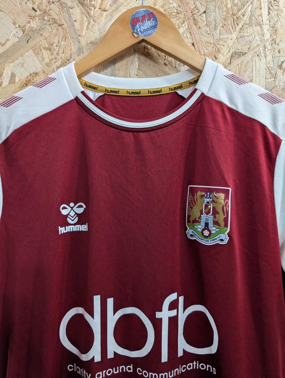 Northampton Town FC 20/21 Home Football Shirt Men Medium Burgundy S/S Hummel