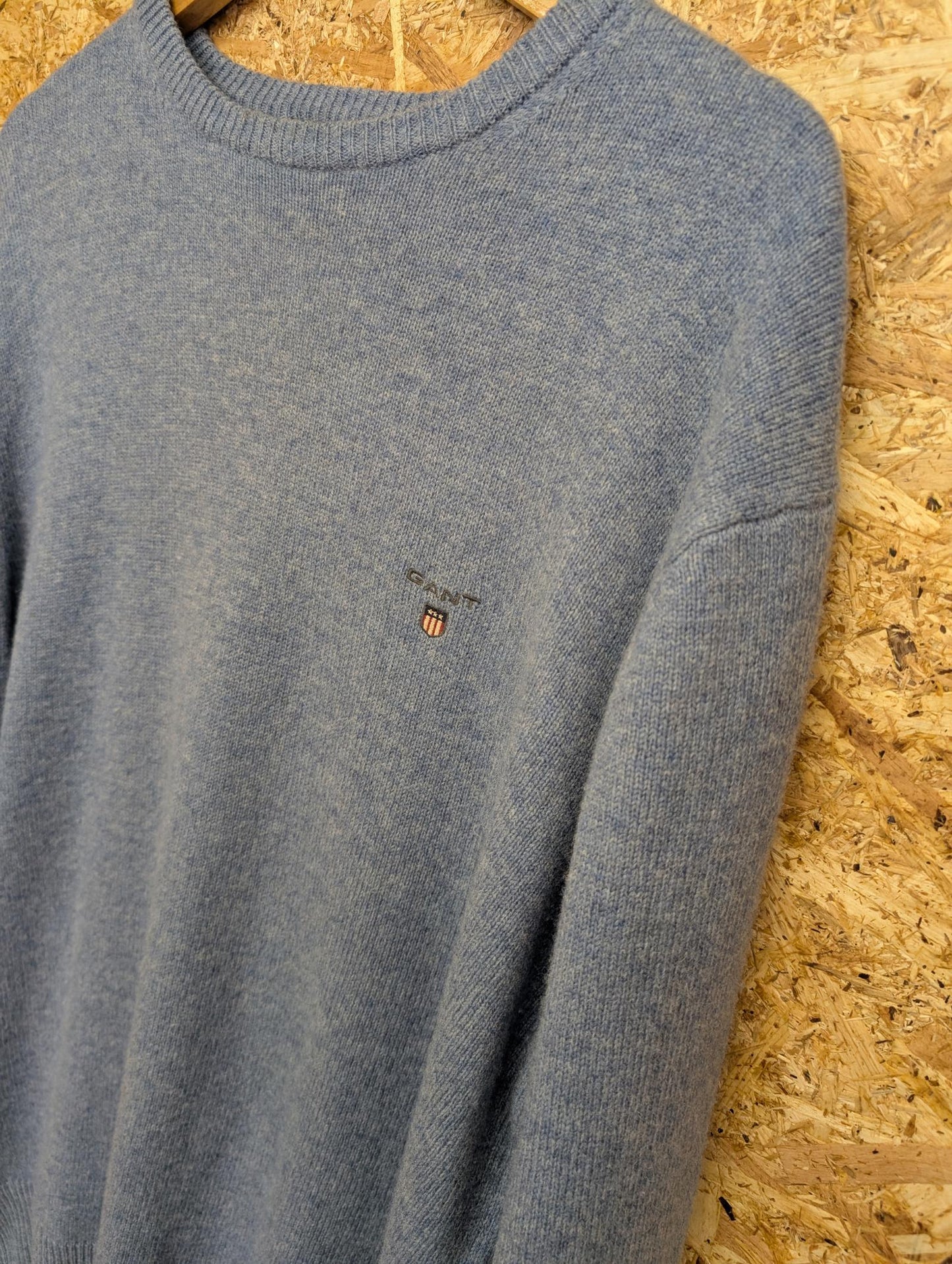 Gant Crew Neck Mens Jumper Knit 100% Lambswool Sky Blue Large