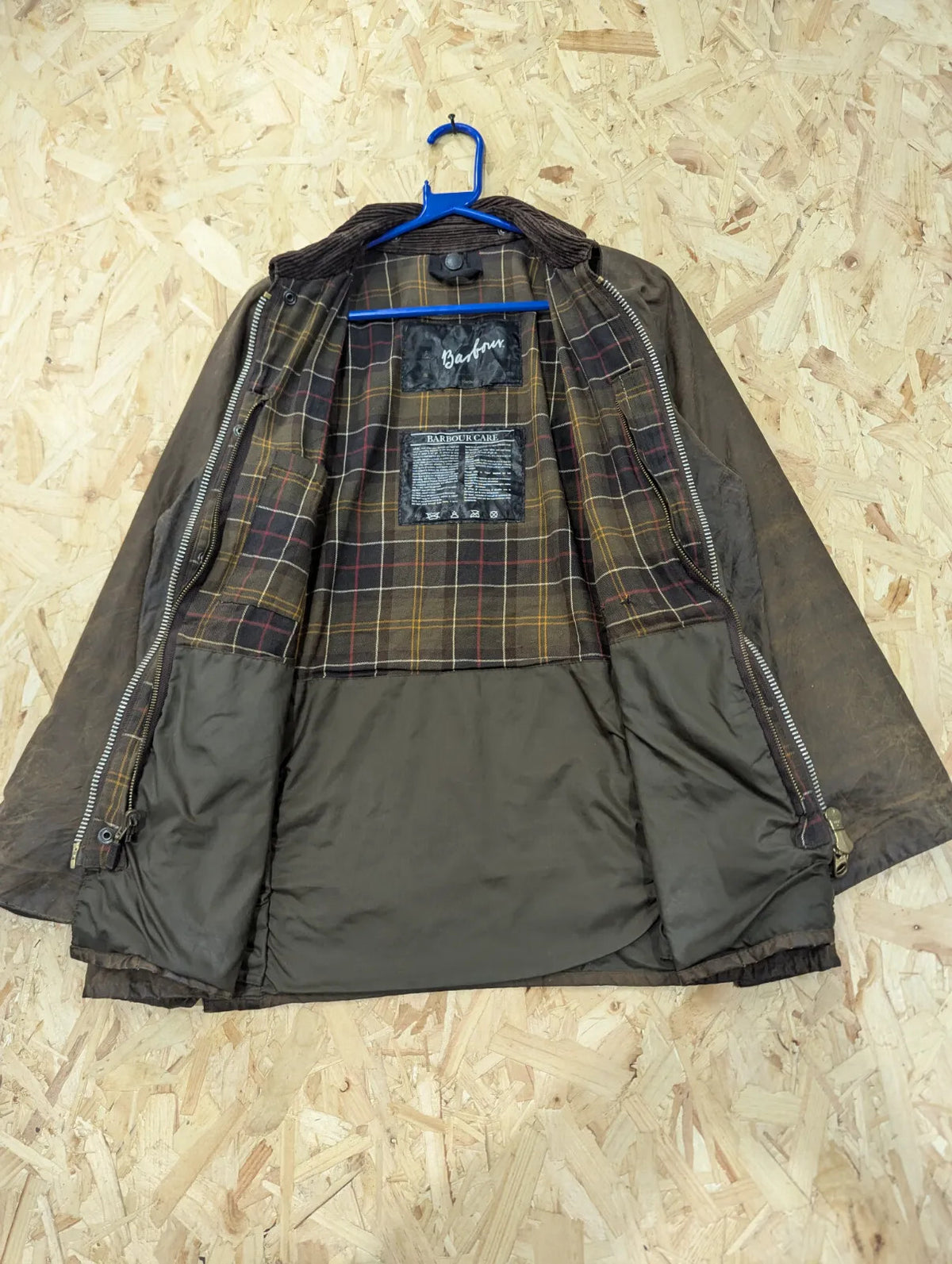 Barbour Field Jacket Men Medium Rustic Brown Waxed Cotton Tartan Corduroy Collar
