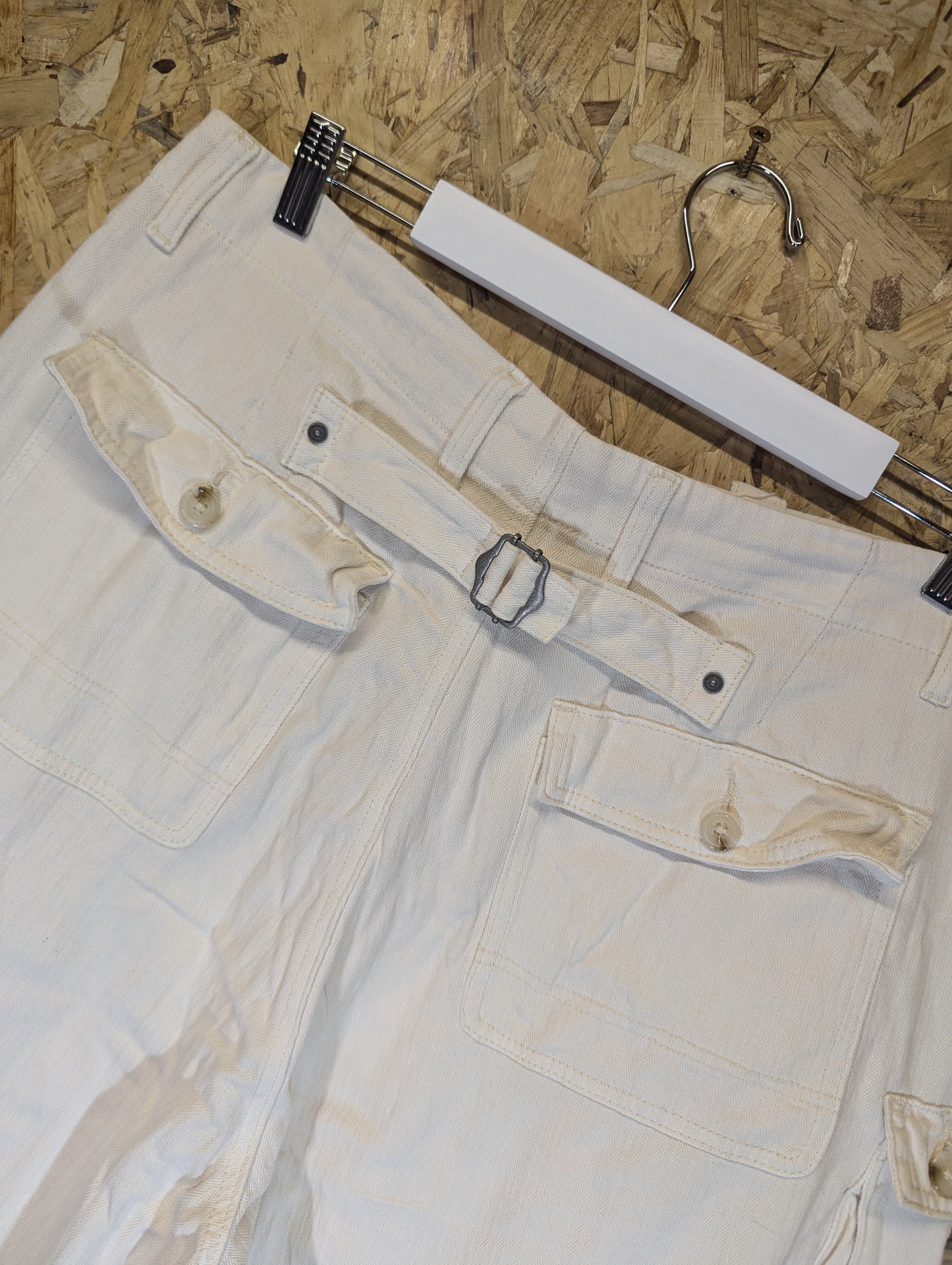 Jaded London Off White Cream Denim Cargo Parachute Pants Baggies Unisex W34