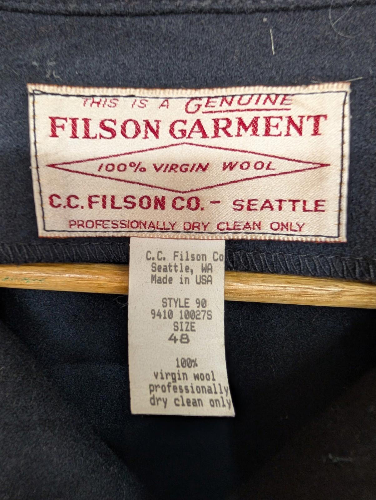 Filson Jac Shirt Large 2XL Men 48 USA Virgin Wool Cruiser Navy Blue Style 90