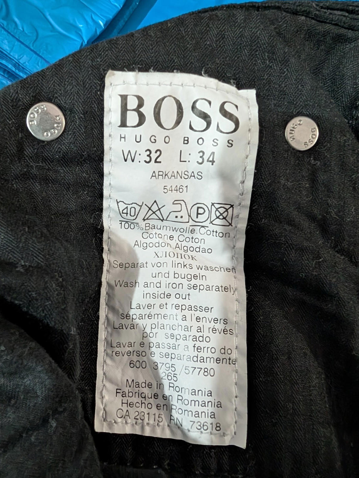 Hugo Boss Cords Trousers W32 L34 Arkansas Black Pants Straight Fit Zip Corduroy
