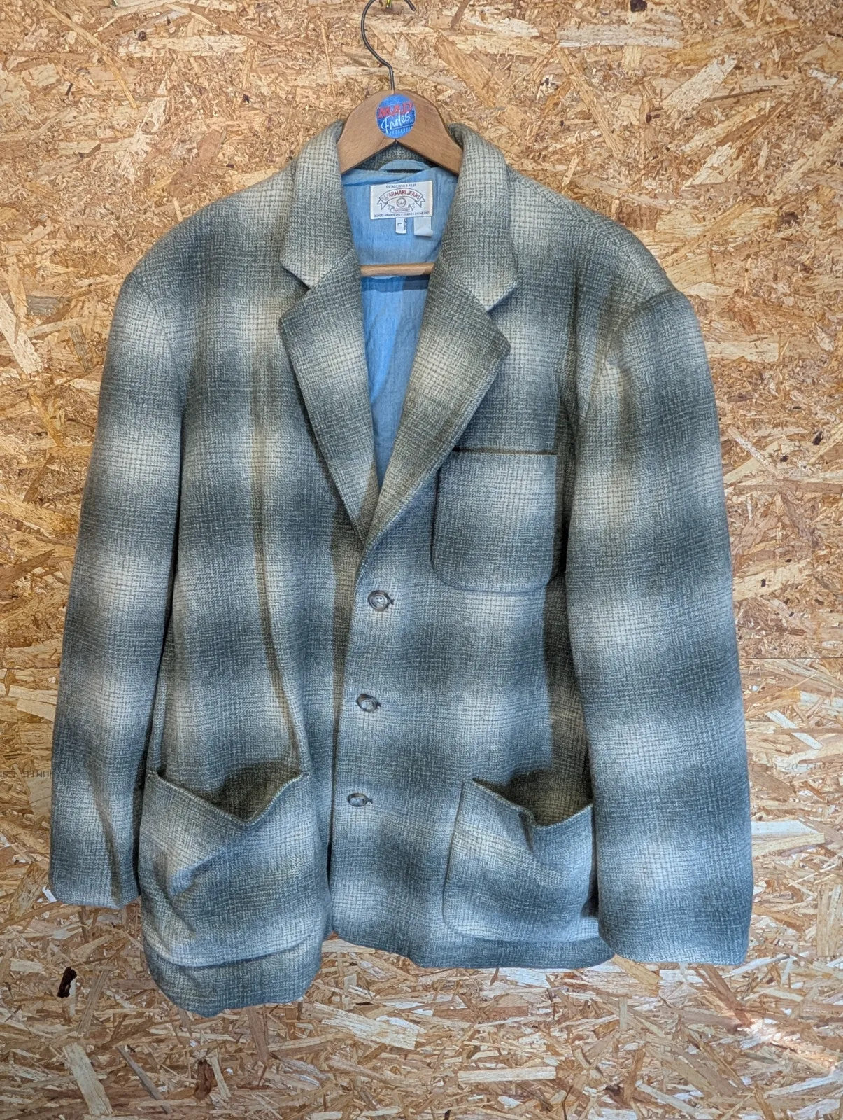 Vintage Armani Wool Chore Jacket Mens Large Plaid Made in Italy Green Check 80s